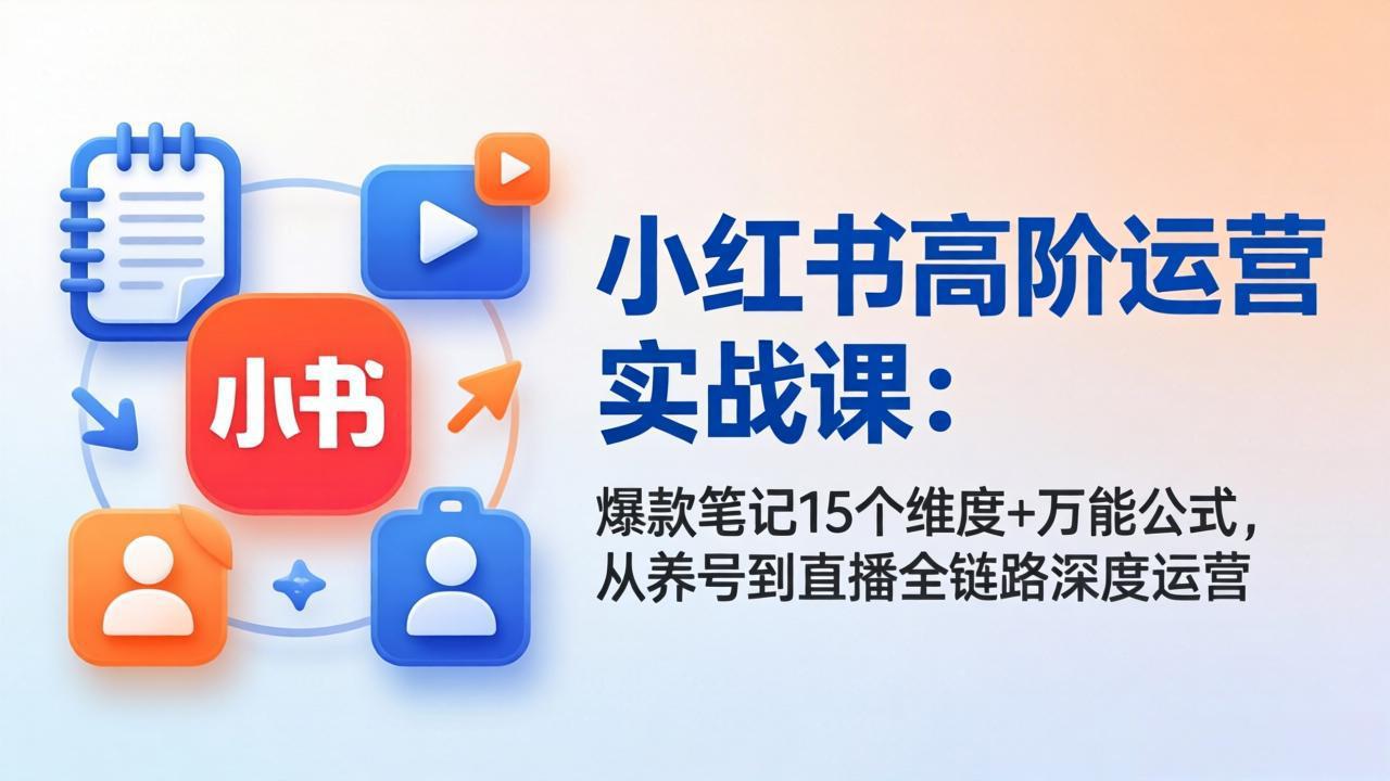 小红书高阶运营实战课：爆款笔记15个维度+万能公式，从养号到直播全链路深度运营-俊哥