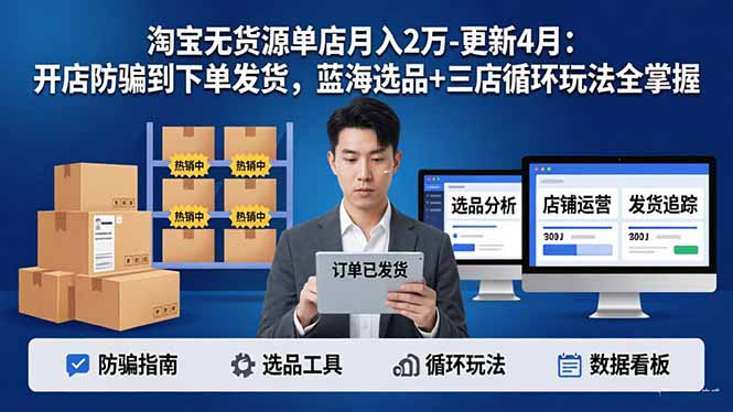 淘宝无货源5.0单店月入2万-更新4月：开店防骗到下单发货，蓝海选品+三店循环玩法全掌握-俊哥