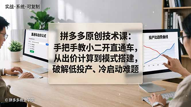 拼多多原创技术课：手把手教小二开直通车，从出价计算到模式搭建，破解低投产、冷启动难题-俊哥