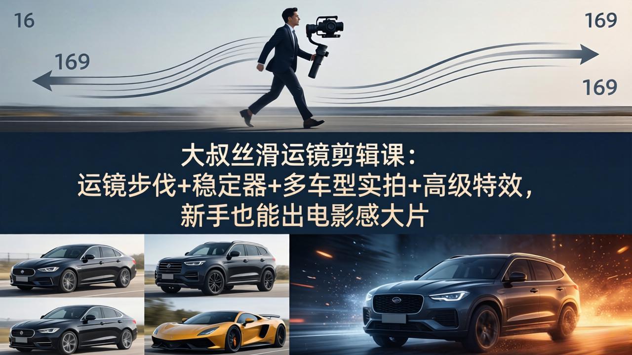 大叔丝滑运镜剪辑课:运镜步伐+稳定器+多车型实拍+高级特效,新手也能出电影感大片-俊哥