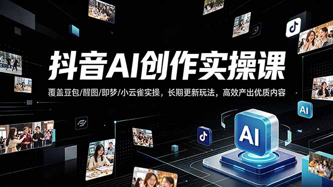 抖音AI创作变现课，覆盖豆包/醒图/即梦/小云雀实操，长期更新玩法，高效产出优质内容-俊哥
