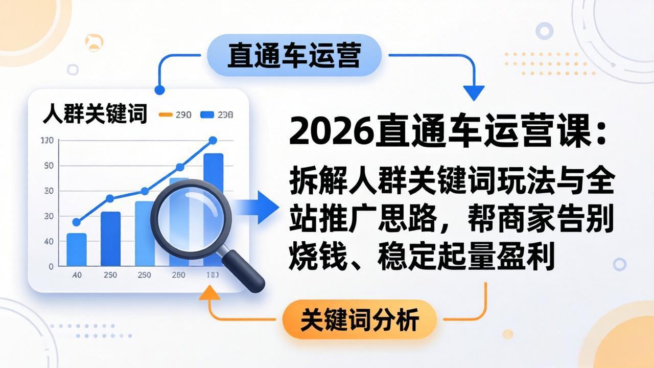 2026直通车运营课：拆解人群关键词玩法与全站推广思路，帮商家告别烧钱、稳定起量盈利-俊哥