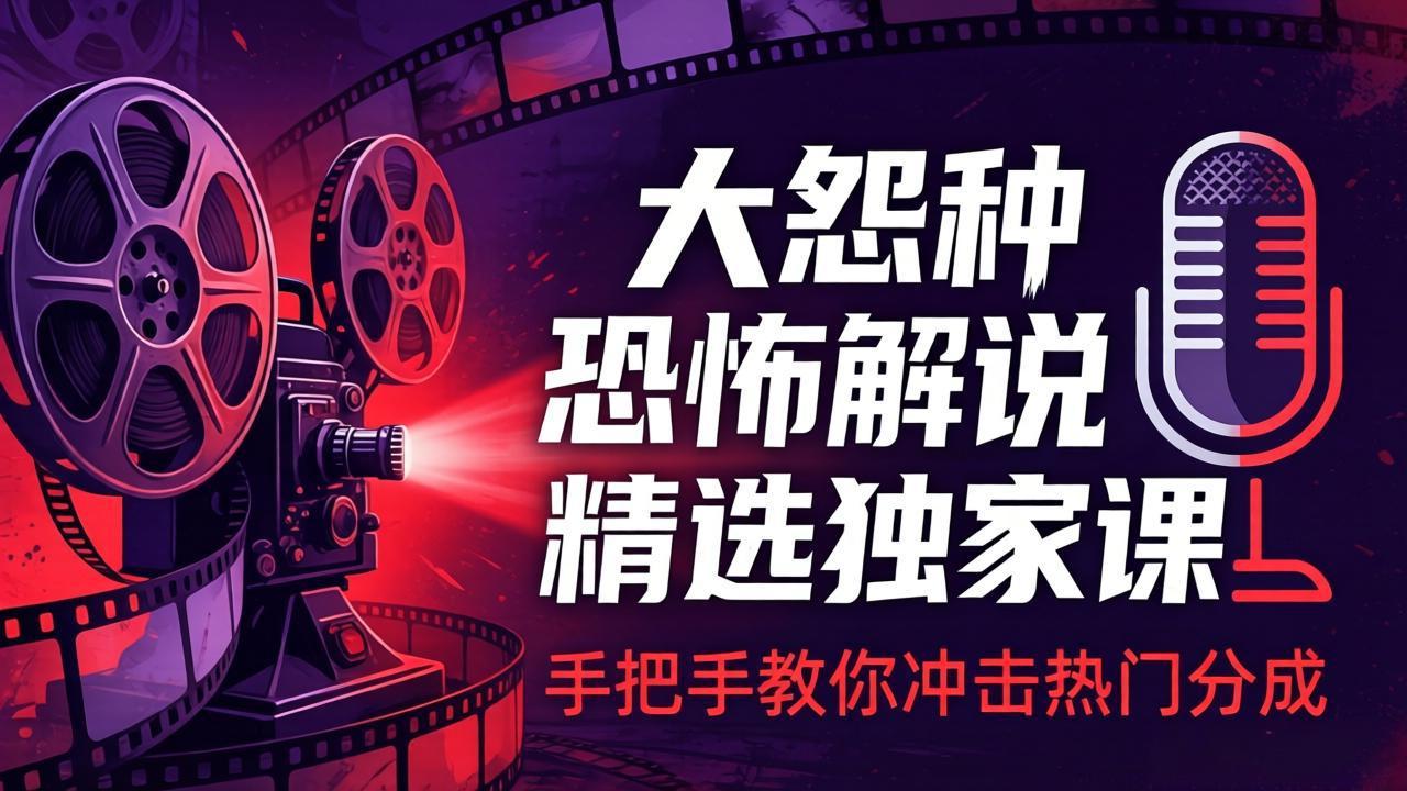 大怨种恐怖解说精选独家课：电影下载+文案配音+片头封面，手把手教你冲击热门分成-俊哥