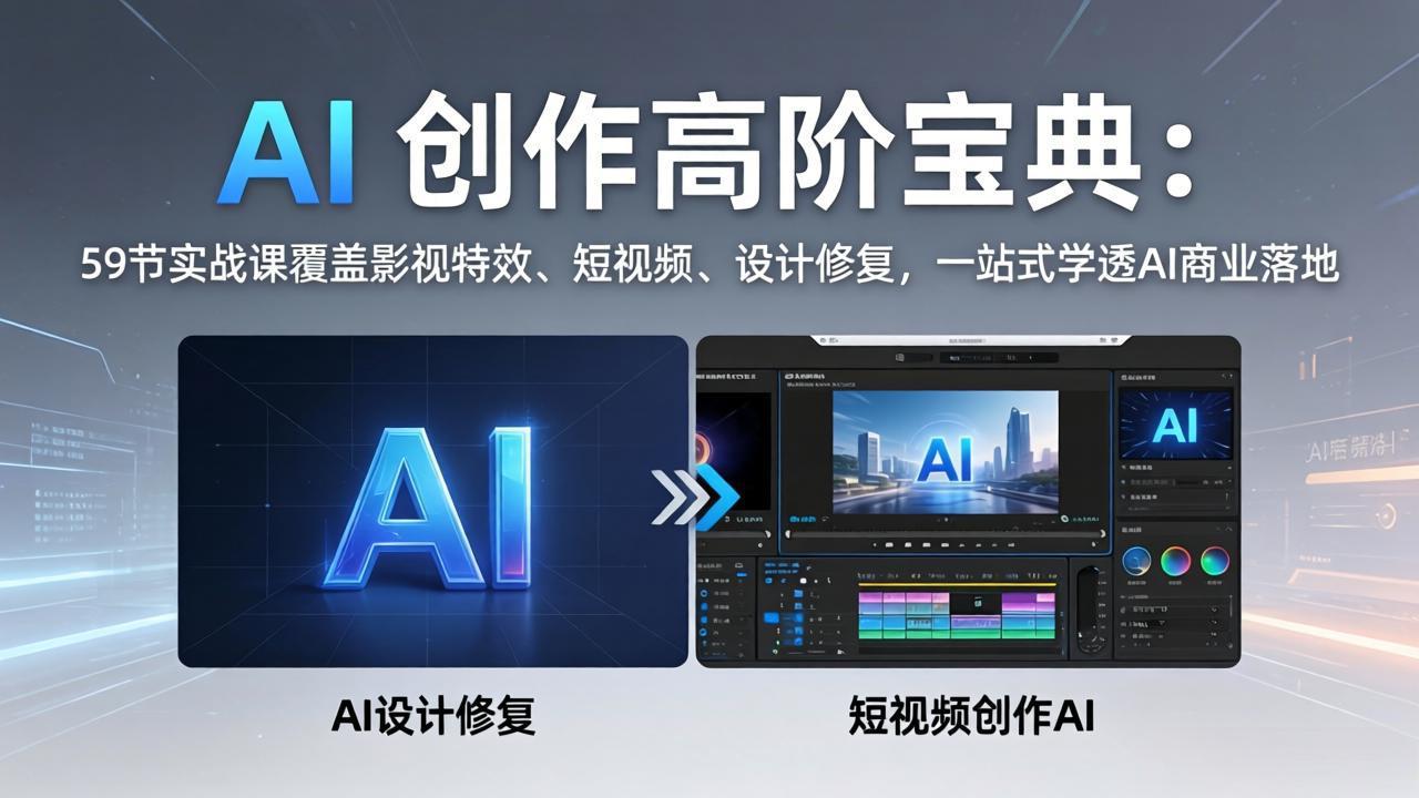 AI 创作高阶宝典：59节实战课覆盖影视特效、短视频、设计修复，一站式学透AI商业落地-俊哥