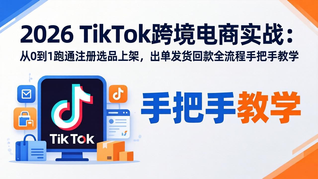2026TikTok跨境电商实战：从0到1跑通注册选品上架，出单发货回款全流程手把手教学-俊哥