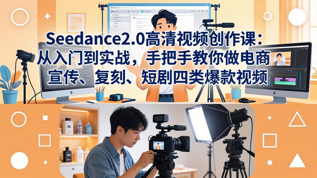 Seedance2.0高清视频创作课:从入门到实战,手把手教你做电商、宣传、复刻、短剧四类爆款视频-俊哥