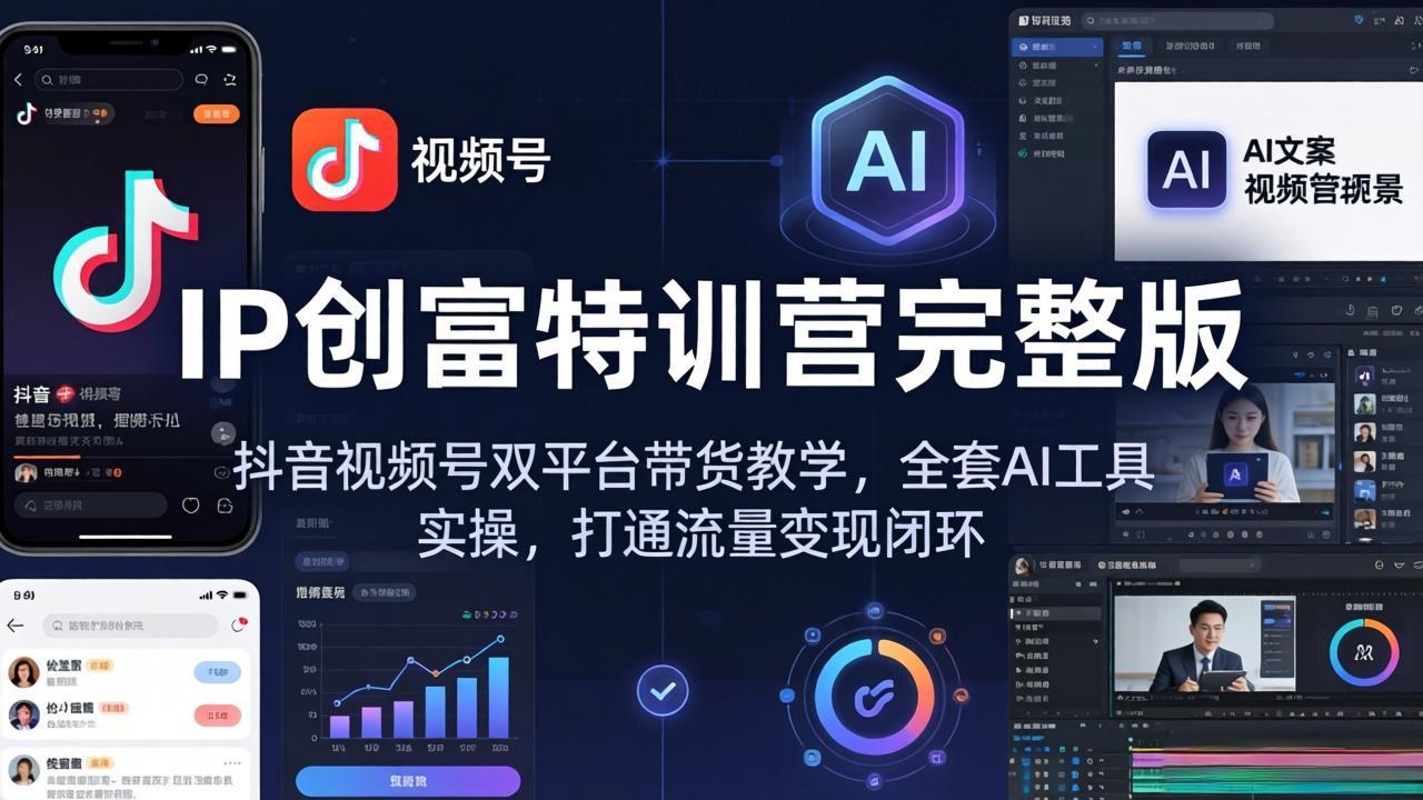 IP创富特训营完整版：抖音视频号双平台带货教学，全套AI工具实操，打通流量变现闭环-俊哥