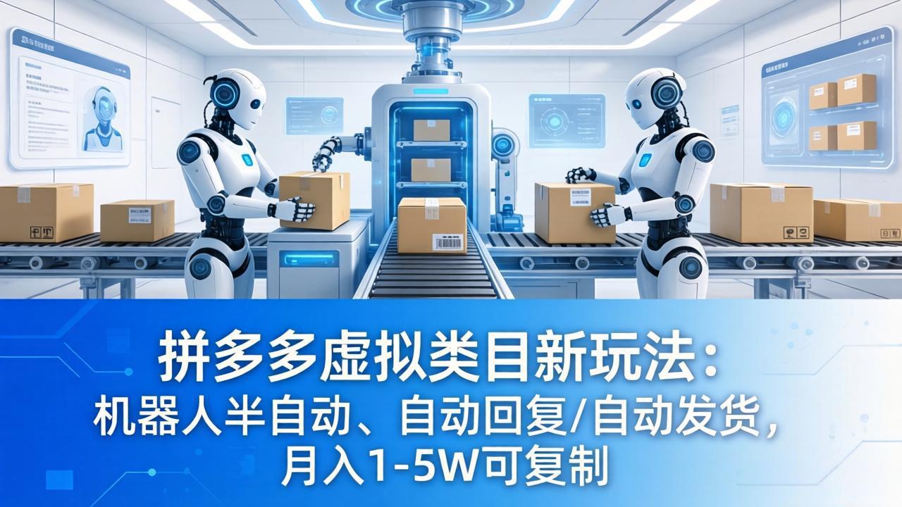 拼多多虚拟类目新玩法：机器人半自动、自动回复 /自动发货，月入 1-5W 可复制-俊哥