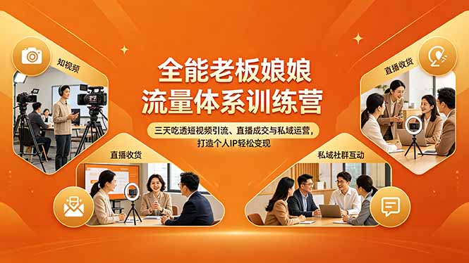 全能老板娘流量体系训练营，三天吃透短视频引流、直播成交与私域运营，打造个人IP轻松变现-俊哥