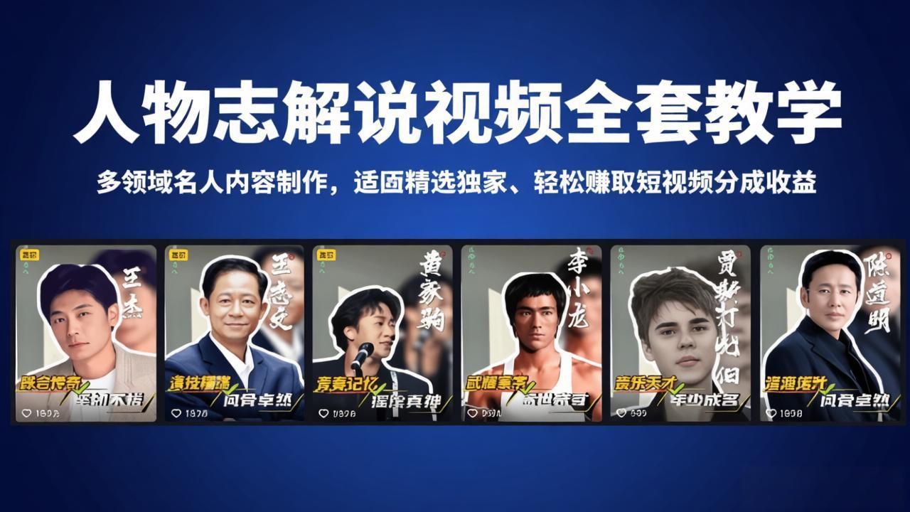 人物志解说视频全套教学，多领域名人内容制作，适配精选独家，轻松赚取短视频分成收益-俊哥