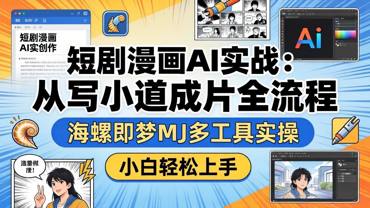短剧漫画AI实战：从写小说到成片全流程，海螺即梦MJ多工具实操，小白轻松上手-俊哥