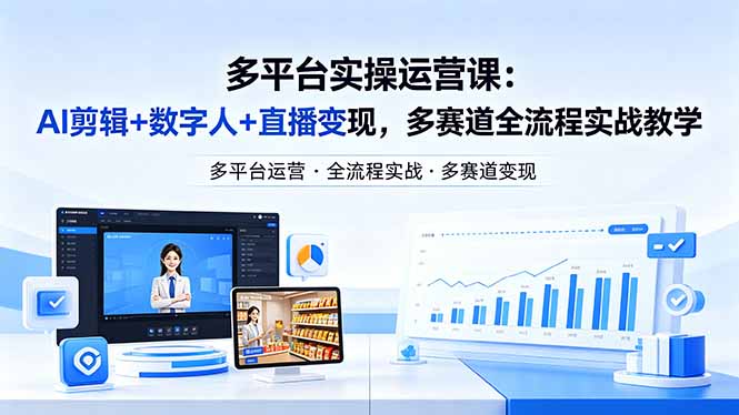 某团队多平台实操运营课-更新26年4月20：AI剪辑+数字人+直播变现，多赛道全流程实战教学-俊哥