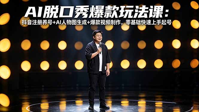 AI脱口秀爆款玩法课：抖音注册养号+AI人物图生成+爆款视频制作，零基础快速上手起号-俊哥