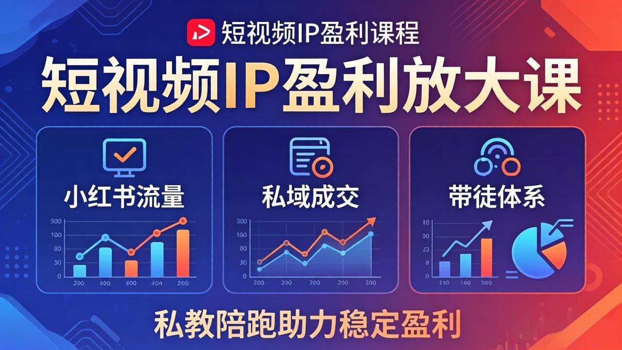 短视频IP盈利放大课：小红书流量+私域成交+带徒体系，私教陪跑助力稳定盈利-俊哥