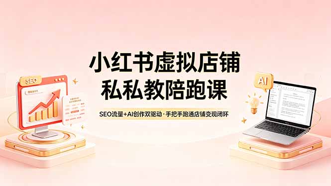 小红书虚拟店铺私教陪跑课,SEO流量+AI创作双驱动,手把手跑通店铺变现闭环-俊哥