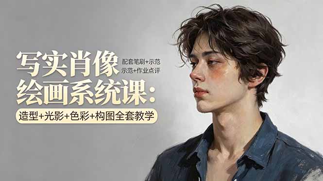 写实肖像绘画系统课：造型+光影+色彩+构图全套教学，配套笔刷+示范+作业点评-俊哥