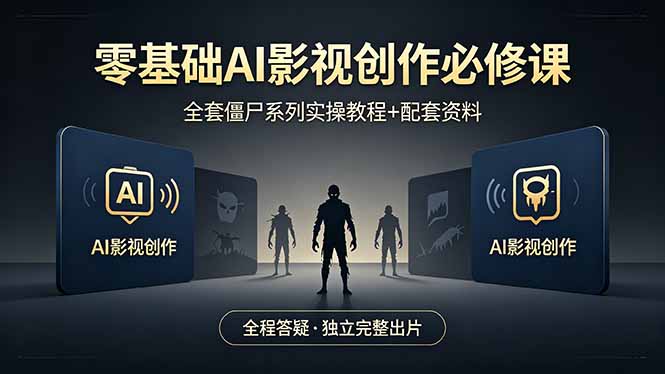 零基础AI影视创作必修课，全套僵尸系列实操教程加配套资料，全程答疑带你独立完整出片-俊哥