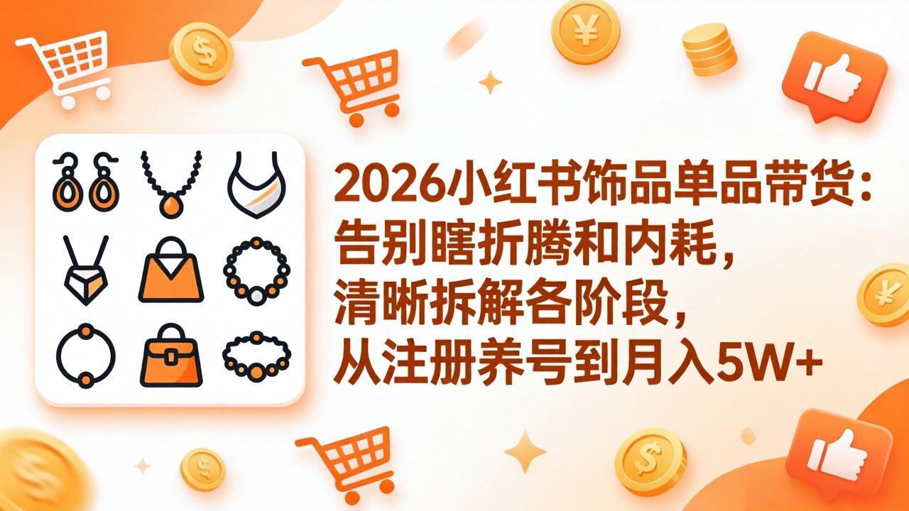 2026小红书饰品单品带货：告别瞎折腾和内耗，清晰拆解各阶段，从注册养号到月入5W+-俊哥