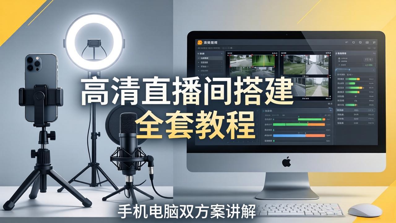 高清直播间搭建全套教程，手机电脑双方案讲解，设备选型调试多机位实操教学-俊哥