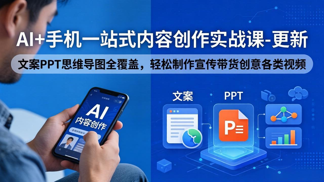 AI+手机一站式内容创作实战课-更新，文案PPT思维导图全覆盖，轻松制作宣传带货创意各类视频-俊哥