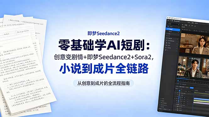 零基础学AI短剧:创意变剧情+即梦Seedance2+Sora2,小说到成片全链路-俊哥