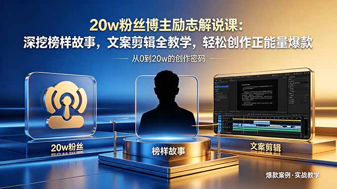 20w粉丝博主励志解说课:深挖榜样故事,文案剪辑全教学,轻松创作正能量爆款-俊哥