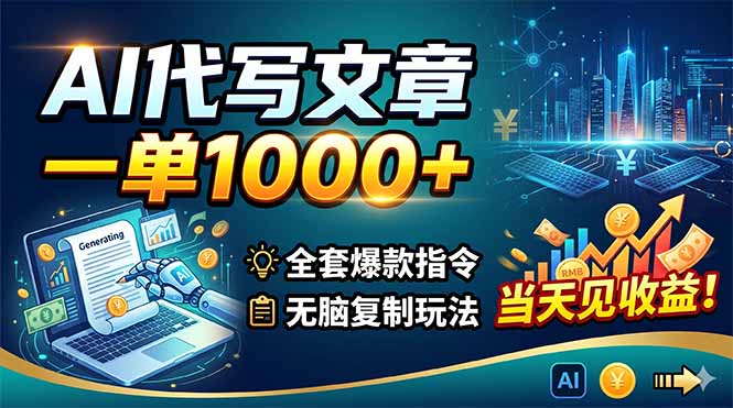 AI代写文章,一单1000+,全套爆款指令+无脑复制玩法,当天见收益!-俊哥