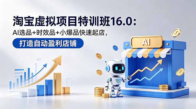 淘宝虚拟项目特训班16.0:AI选品+时效品+小爆品快速起店,打造自动盈利店铺-俊哥