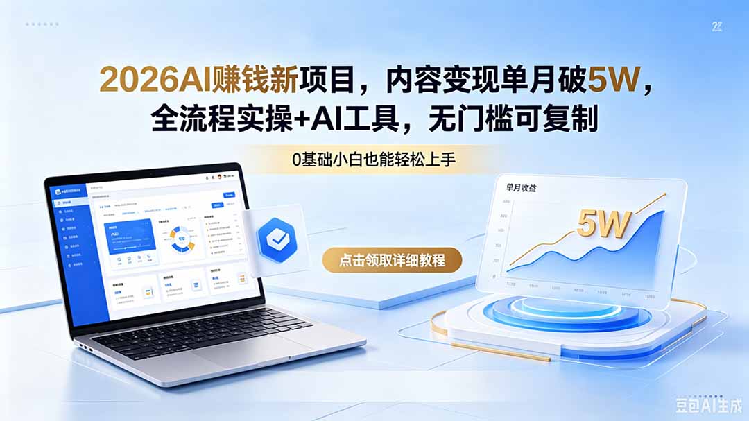 2026AI赚钱新项目，内容变现单月破5W，全流程实操+AI工具，无门槛可复制-俊哥