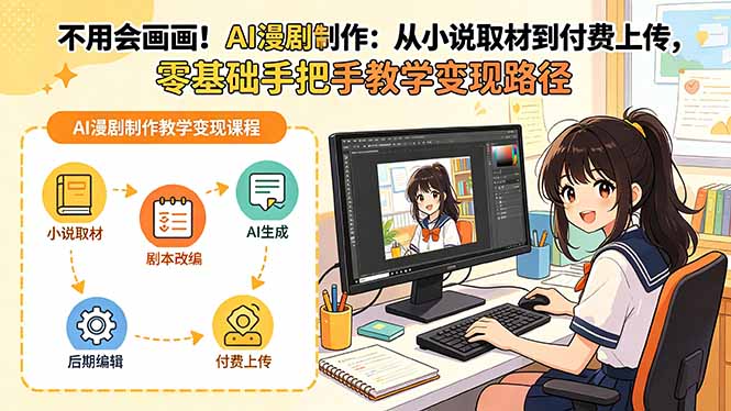 不用会画画!AI漫剧制作:从小说取材到付费上传,零基础手把手教学变现路径-俊哥