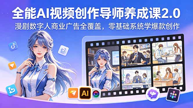 全能AI视频创作导师养成课2.0,漫剧数字人商业广告全覆盖,零基础系统学爆款创作-俊哥