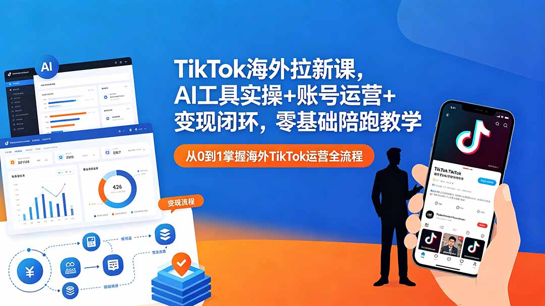 TikTok海外拉新课,AI工具实操+账号运营+变现闭环,零基础陪跑教学-俊哥