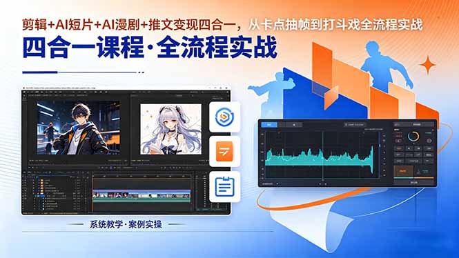 剪辑+AI短片+AI漫剧+推文变现四合一，从卡点抽帧到打斗戏全流程实战-俊哥