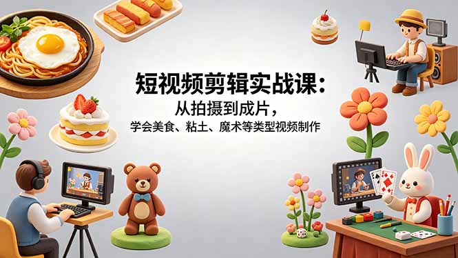 短视频剪辑实战课：从拍摄到成片，学会美食、粘土、魔术等类型视频制作-俊哥