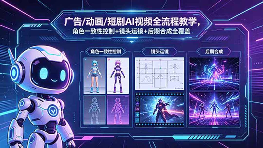 广告/动画/短剧AI视频全流程教学，角色一致性控制+镜头运镜+后期合成全覆盖-俊哥