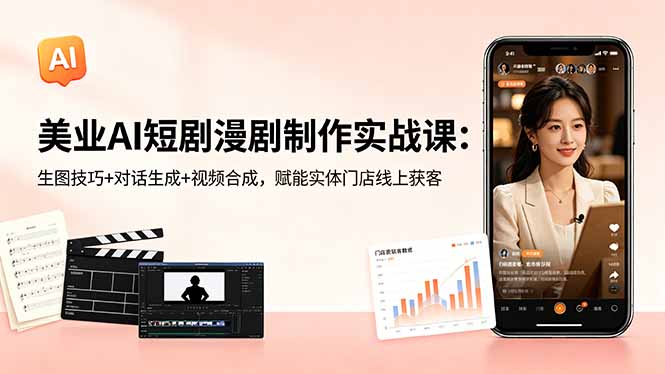 美业AI短剧漫剧制作实战课:生图技巧+对话生成+视频合成,赋能实体门店线上获客-俊哥