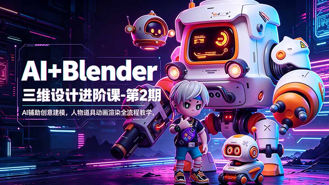 AI+Blender三维设计进阶课-第2期:AI辅助创意建模,人物道具动画渲染全流程教学-俊哥