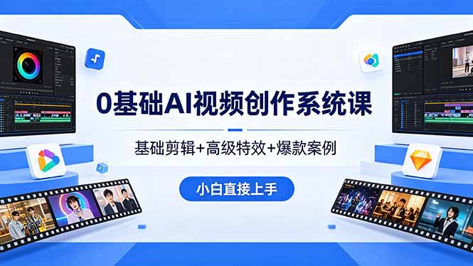 0基础AI视频创作系统课,基础剪辑+高级特效+爆款案例,小白直接上手-俊哥