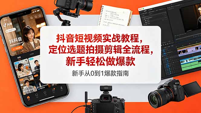 抖音短视频实战教程,定位选题拍摄剪辑全流程,新手轻松做爆款-俊哥
