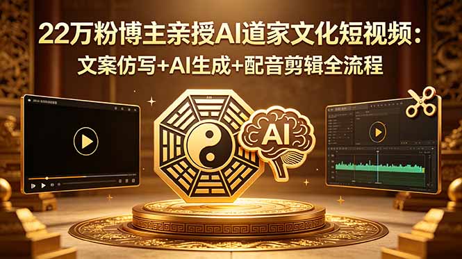22万粉博主亲授AI道家文化短视频:文案仿写+AI生成+配音剪辑全流程-俊哥