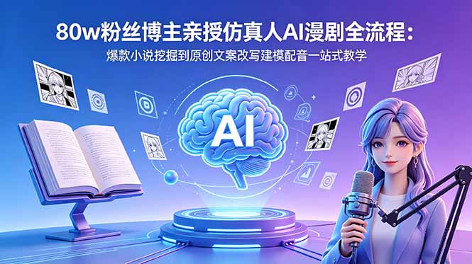 80w粉丝博主亲授仿真人AI漫剧全流程:爆款小说挖掘到原创文案改写建模配音一站式教学-俊哥