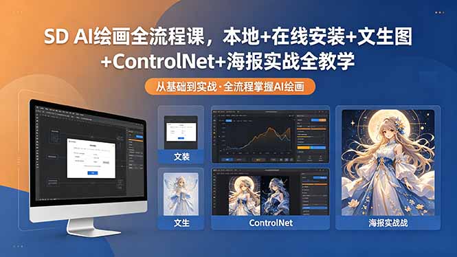 SD AI绘画全流程课,本地+在线安装+文生图+ControlNet+海报实战全教学-俊哥