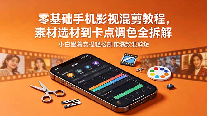 零基础手机影视混剪教程，素材选材到卡点调色全拆解，小白跟着实操轻松制作爆款混剪短片-俊哥