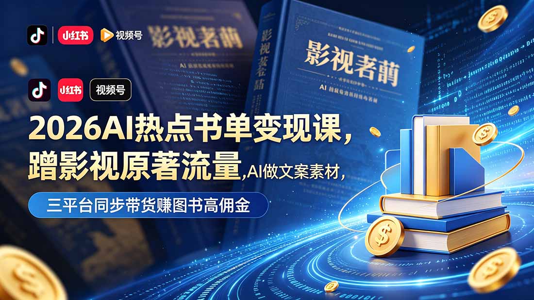 2026AI热点书单变现课，蹭影视原著流量，AI做文案素材，三平台同步带货赚图书高佣金-俊哥