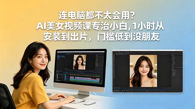 连电脑都不太会用?AI美女视频课专治小白,1小时从安装到出片,门槛低到没朋友-俊哥