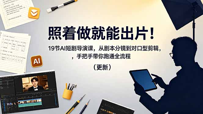 照着做就能出片!19节AI短剧导演课,从剧本分镜到对口型剪辑,手把手带你跑通全流程(更新-俊哥