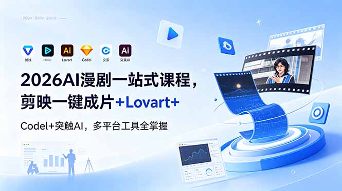 2026AI 漫剧一站式课程，剪映一键成片+Lovart+Codel+突触AI，多平台工具全掌握-俊哥