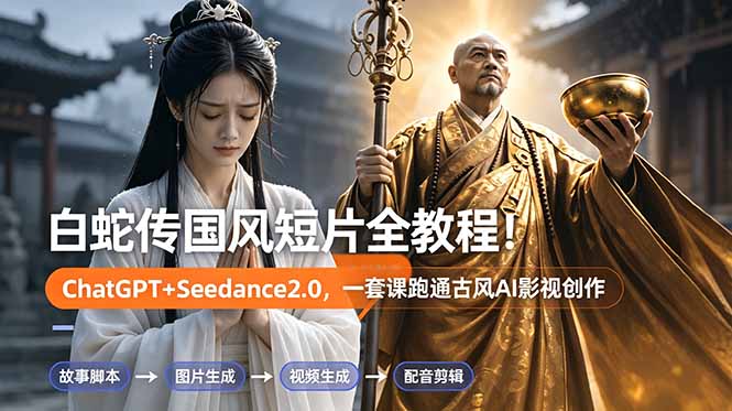 白蛇传-国风短片全教程！ChatGPT+Seedance2.0，一套课跑通古风AI影视创作-俊哥