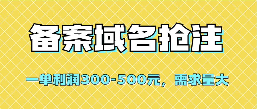 【全网首发】备案域名抢注，一单利润300-500元，需求量大-优优资源网