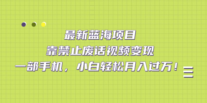 最新蓝海项目，靠禁止废话视频变现，一部手机，小白轻松月入过万！-优优资源网